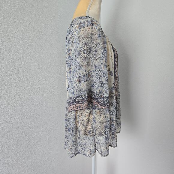 Knox Rose Women's Sheer Boho Floral Bell 3/4 Sleeve Blouse Size L - Picture 6 of 8